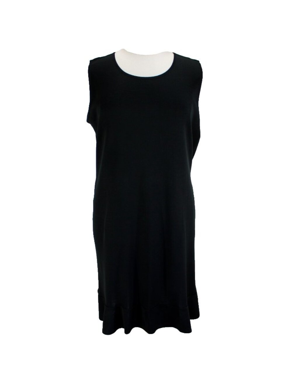 Ming Wang Sweater Knit Dress Womens Size 1X Solid Black Sleeveless Ruffle Hem